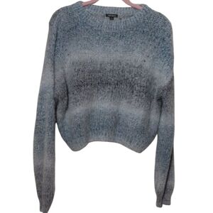 Very Soft/Beautiful Crew Neck Semi-Crop Sweater,Blue/Gray & White By WF